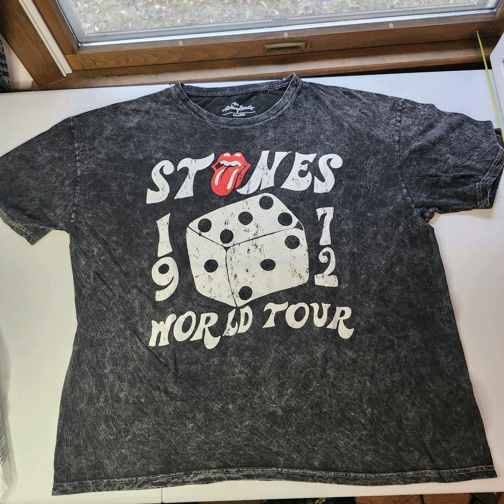 NWOT Rolling Stones 1972 World Tour Graphic T-Shirt Mineral Wash Black XXL